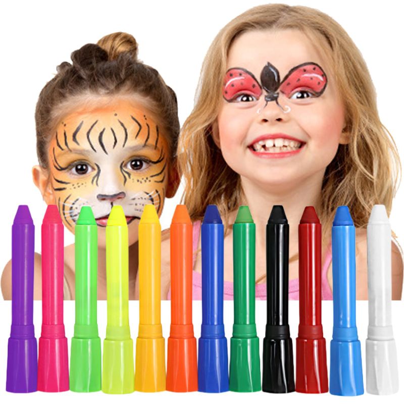 Photo 1 of Face Painting Kits for Kids, 12 Color Neon Face Paint Crayons, Twistable Water Based Washable Face and Body Paint Stick