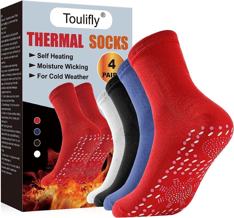 Photo 1 of BUNDLE - 8 PAIR - Tourmaline Health Sock, Foot Massage, Foot Warmers, 4 Pairs Magnetic Socks, Thermotherapeutic Sock for Man Women, Socks for Camping Hiking Skiing Gift