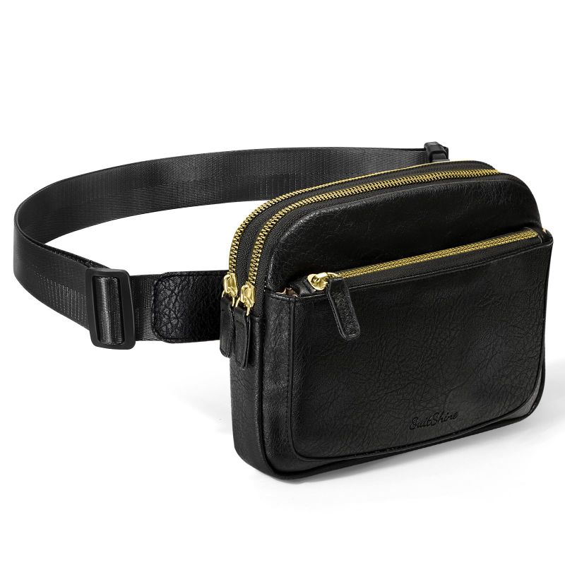 Photo 1 of Belt Bag, Vegan Leather Fanny Pack for Women and Men (Dull black)