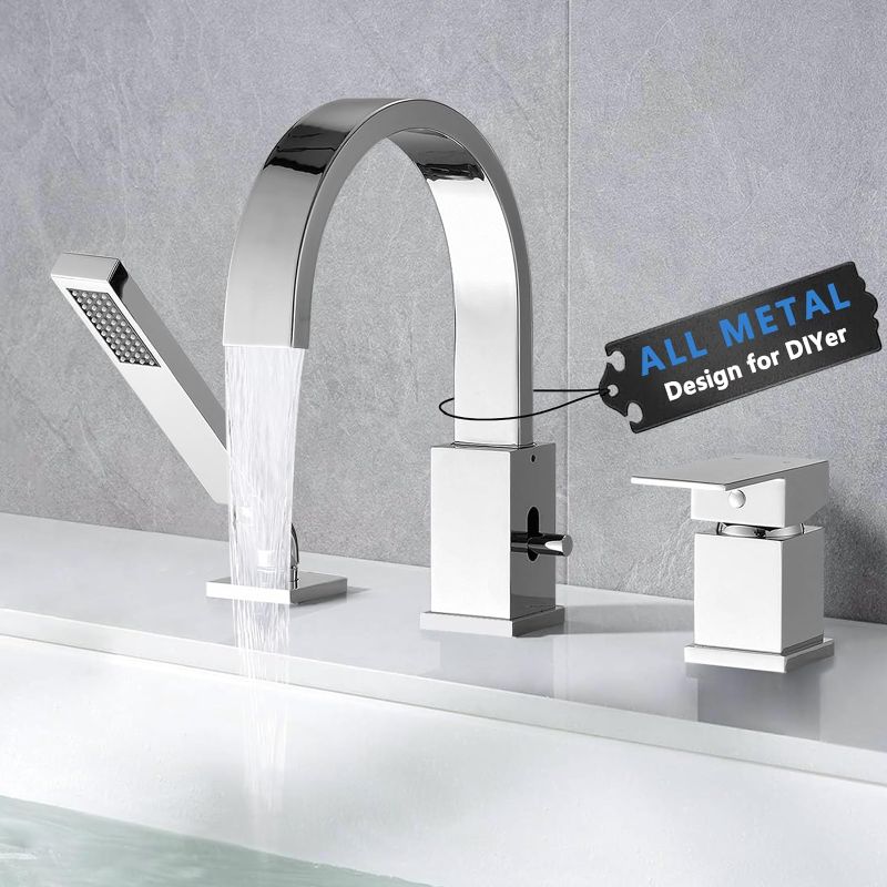 Photo 1 of Waterfall Roman Tub Faucets, Bathtub Faucet with Sprayer, Modern Bathtub Faucet, Single Handle Bathroom Faucet, Handheld Showerhead for Bath tub Faucet with Long Hose - Chrome
