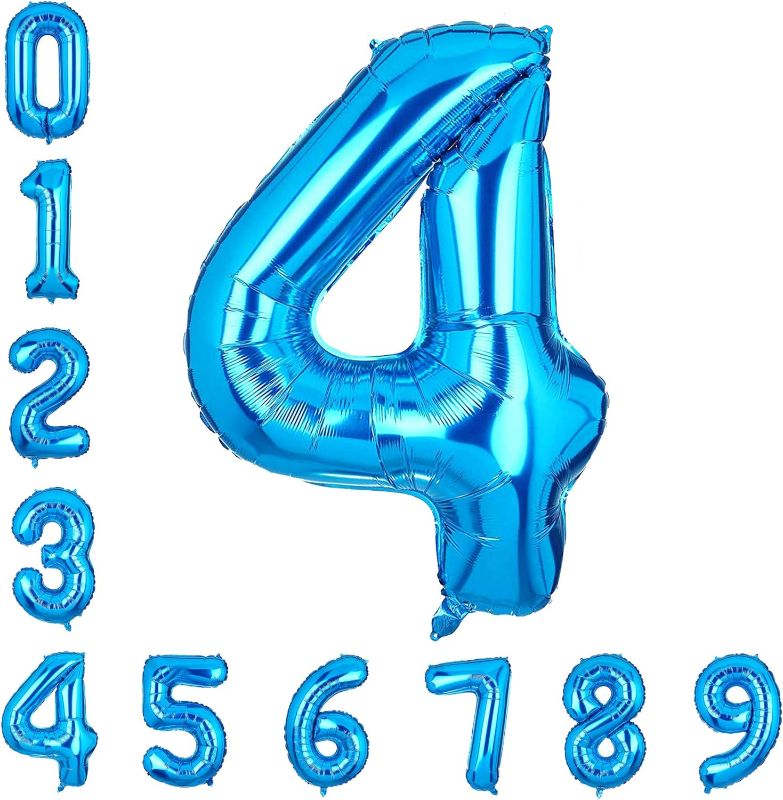 Photo 1 of 40 Inch Number Balloons Blue Number 4 Helium Foil Birthday Party Decorations Digit Balloons
