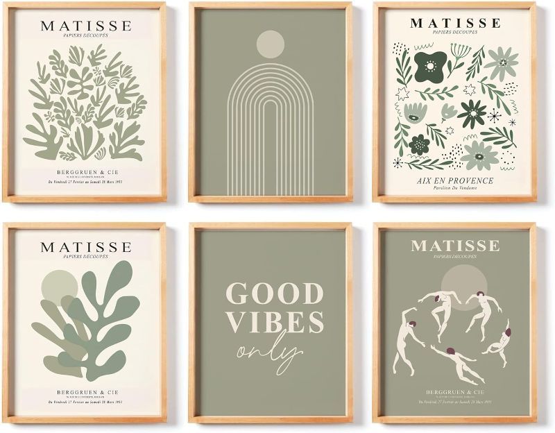 Photo 1 of 5 Packs of SanArt Sage Green Matisse Print Room Decor green wall art aesthetic posters Danish Pastel Room Decor Aesthetic Posters & Prints Set of 6 (UNFRAMED, 8x10in)
