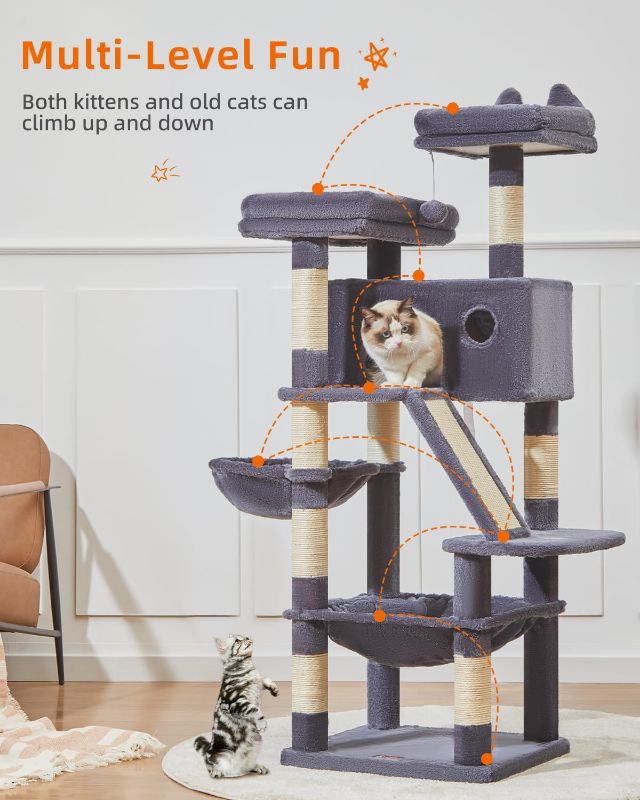 Photo 1 of **Not exact Photo** Taoqimiao 44.5-Inch Cat Tower, Cat Tree for Indoor Cats, Cat Condo with Scratching Post, Ramp, Perch, Spacious Cat Cave, for Kittens, Small Space, Smoky Gray MS011G M (27.5 x23.4x44.5 Inches) Smoky Gray