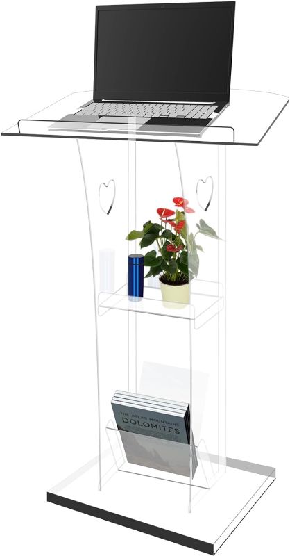 Photo 1 of **Not exact photo** KSacry Acrylic Clear Podium Stand with Storage Shelf,47" H Plexiglass Pulpits for Churches, Conference,Speeches, Weddings, Classroom (23.6" L X 17.7" W X 47" H,) Clear 23.6 x 17.7 x 47 inches