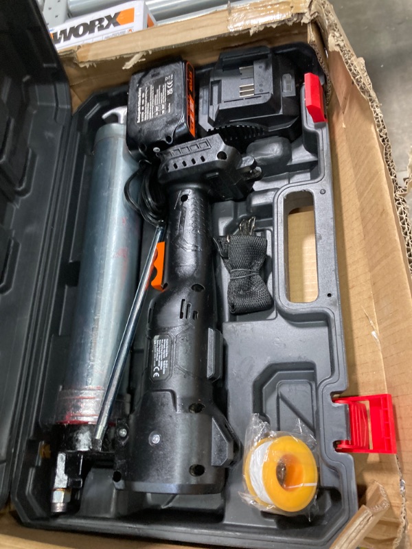 Photo 2 of ***USED FPARTS MISSING *** Cordless Grease Gun, 20-Volt, 10,000 PSI, 39" Long Hose, Electric Grease Gun Kit Professional High Pressure Battery Powered Grease Gun with Carrying Case, Battery and Charger Included, Black 1 Battery