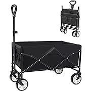 Photo 1 of Collapsible Folding Outdoor Utility Wagon, Beach Wagon Cart with All Terrain Wheels & Drink Holders, Portable Sports Wagon for Camping, Shopping, Garden and Beach (Black/1 Year Warrant)
