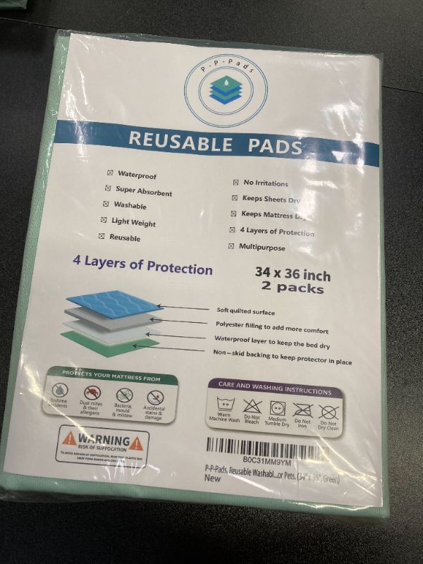 Photo 2 of [2 per Pack] 34" x 36" Adults, Seniors, Kids or Pets, Reusable Washable Heavy Absorbent Incontinence Pads. Leak Proof Protection Pad for Your Bed, Flooring, or Furniture (Green), 2 per Pack 34" x 36" Green