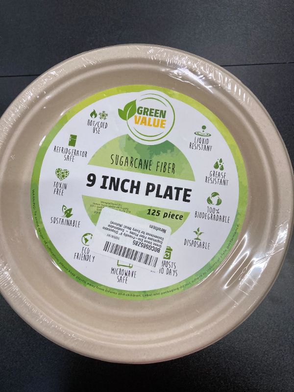 Photo 1 of Eco-Friendly 9" Disposable Sugarcane Fiber Plates - Sustainable Convenience for Every Meal! (Natural)
