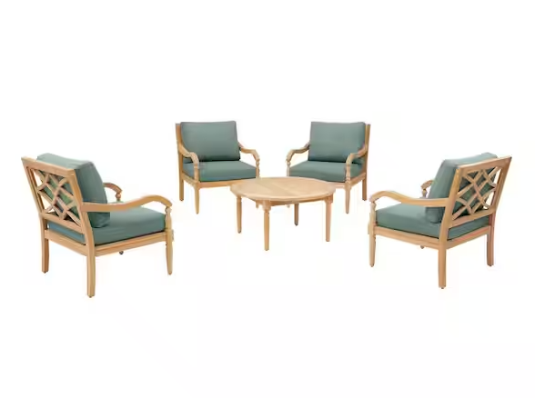 Photo 1 of ***PARTIAL SET, ONLY TWO CHAIRS*** Lakewood 5-Piece Teak Patio Chat Set with CushionGuard Plus Willow Green Cushions by Home Decorators Collection