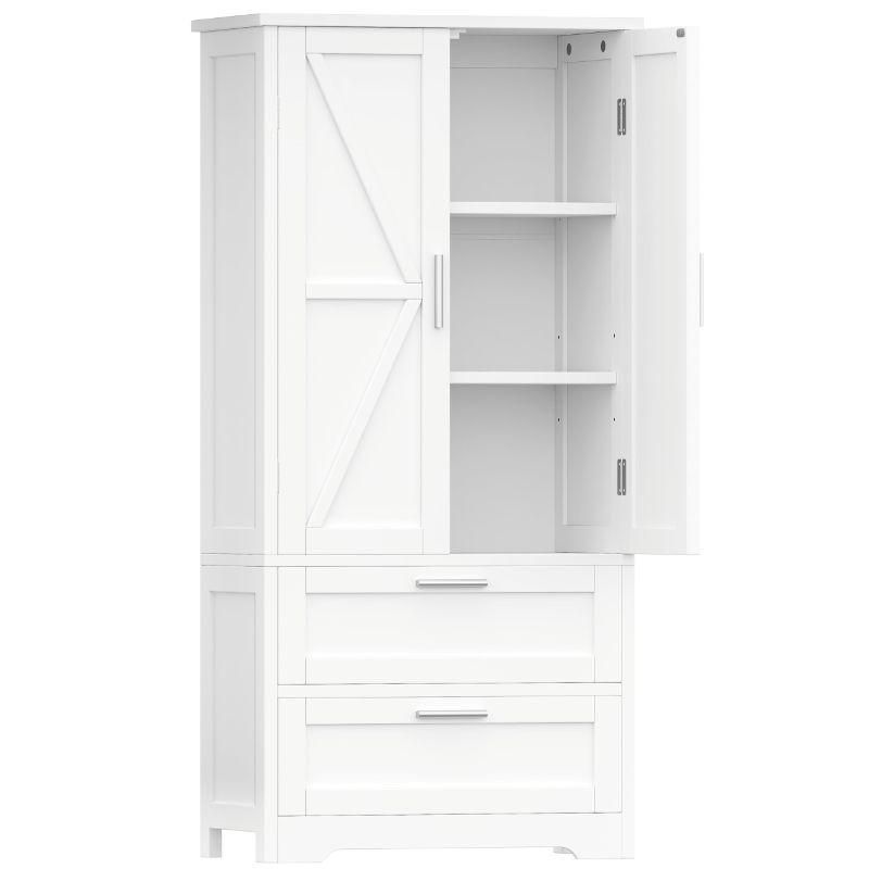 Photo 1 of 50.4" H Bathroom Storage Cabinet, Freestanding Floor Cabinet with Adjustable Shelf, Small Pantry with 2 Doors & Drawers, Storage Cabinet for Bathroom, Living Room, Kitchen, White KES007WCWG