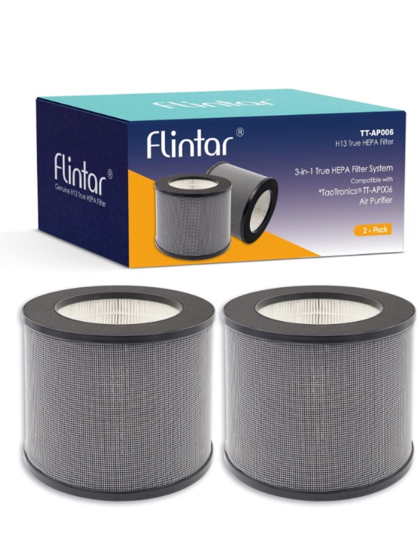 Photo 1 of Flintar 2-Pack AP006 H13 True HEPA Replacement Filter, Compatible with TaoTronics TT-AP006 Air Purifier, 3-in-1 Pre-Filter, H13 Grade True HEPA and Activated Carbon Filter Set