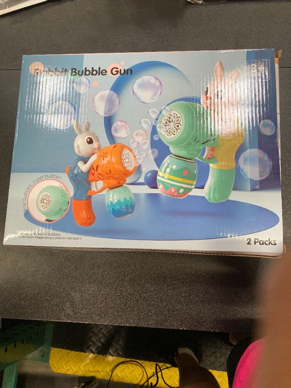 Photo 2 of Bubble Guns for Toddlers,2pcs Rabbit Bubble Machine for Kids,Automatic Bubble Blower with 10 Bubble Solutions,Outdoor Toys Easter Baskets Stuffers Gift for Age 3 4 5 6 7 8 Years Old Boys Girls