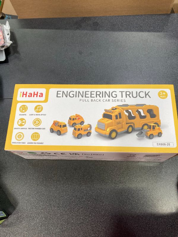 Photo 2 of iHaHa Construction Toys Cars Truck for 1 2 3 4 5 6 Years Old Boys Toddlers, 5 in 1 Carrier Trucks Cars Toys for Toddler Boy Girl Birthday, Cars Friction Power Toys with Light Sound 5 in 1 Construction Truck