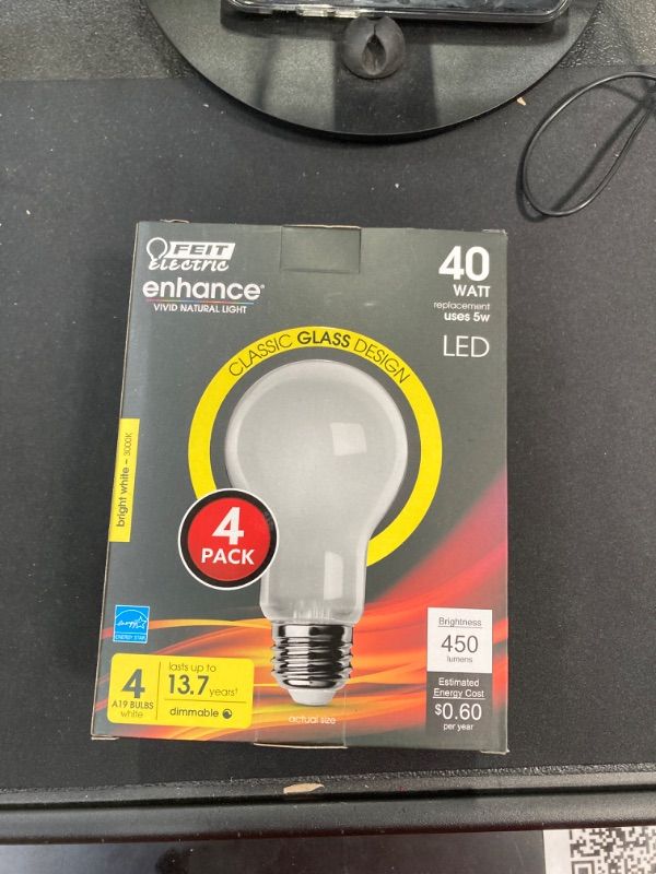 Photo 2 of 60-Watt Equivalent A19 Dimmable Filament CEC 90 CRI White Glass E26 Medium LED Light Bulb, Soft White 2700K (4-Pack)