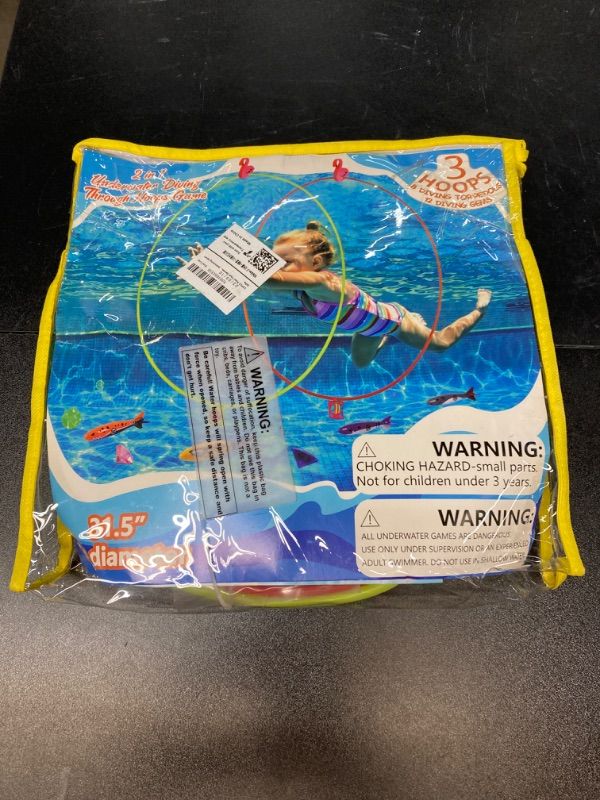 Photo 1 of 23PCS Pool Toys Games-3 Diving Through Swim Rings for Kids 3,4,5,6,7,8,9,10,11,12 Adults+Dive Torpedoes&Gems,Accessories with Flamingo Buoys&Sandbags,Underwater Training Water Swimming Sport Gifts