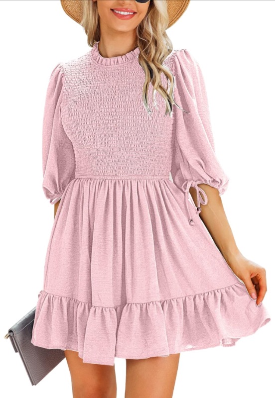 Photo 1 of Infashule Women's Cute Summer/Autumn Dresses Puff Sleeve Tiered Ruffle Flare A Line Swing Mini Dress