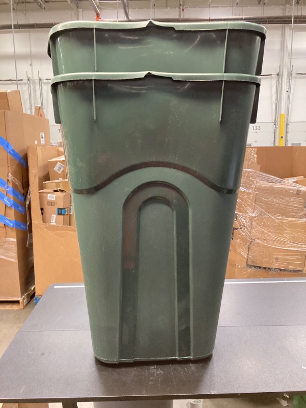 Photo 2 of ***TRASHCANS ARE WARPED, LIDS WILL NOT FIT CORRECTLY*** ECOSolution 32 Gallon Wheeled Outdoor Garbage Can with Attached Snap Lock Lid and Heavy-Duty Handles, ECO Green, Heavy-Duty Construction, Perfect Back Yard, Deck, or Garage Trash Can, Pack of 2