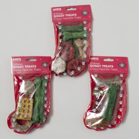 Photo 1 of DOG CHEWS CHRISTMAS RAWHIDE STOCKING 3 ASSTORTED IN PDQ, Case Pack of 54
