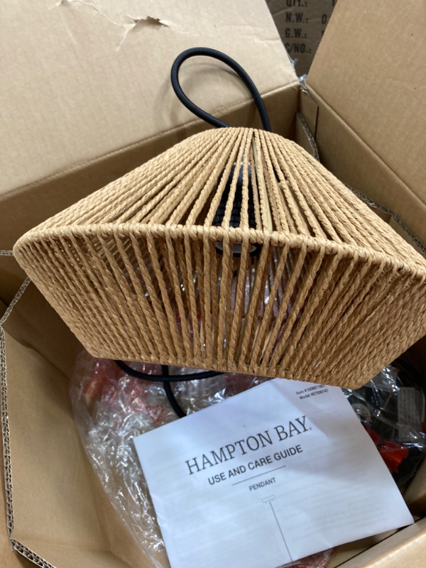 Photo 2 of Hand Woven Bamboo Pendant Light Vintage Farmhouse 9.64" Rattan Pendant Lighting Fixture Mini Retro Boho Wicker Pendant Light for Kitchen Island, Bedroom, Dining Room, Hallway, Living Room
