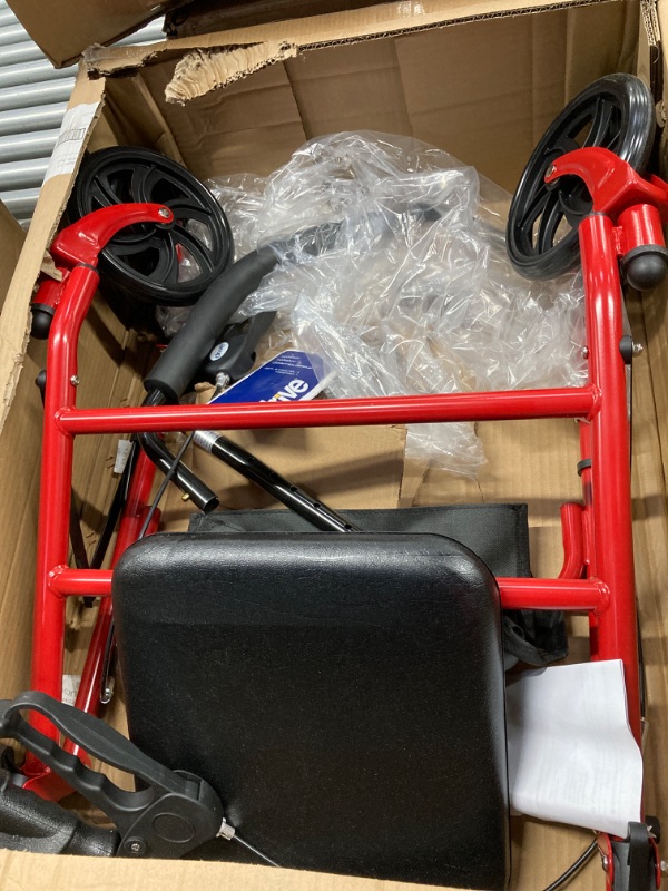 Photo 1 of Drive Medical 10257RD-1 Four Wheel Rollator with Fold Up Removable Back Support, Red