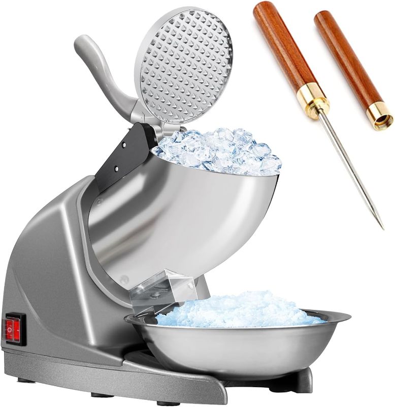 Photo 1 of Ice Crusher Ice Shaver 3 Blades with Ice Pick 286lbs/hr Snow Cone Machine 380W Shaved Ice Machine 2000rpm Food-grade Stainless Steel Ice Shaved Machine 110V Snow Cone Maker for Home Commercial