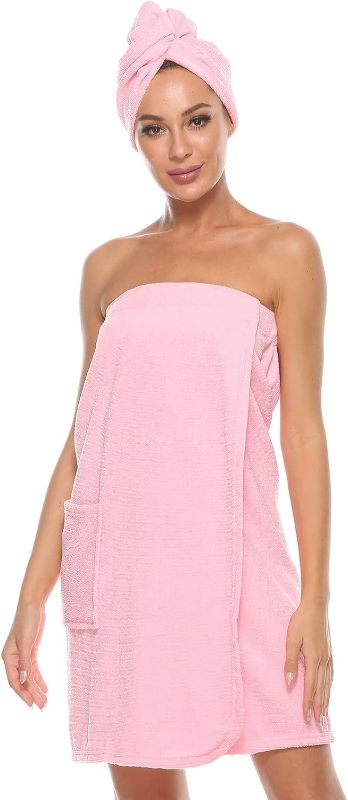 Photo 1 of Women's Bath Wrap Velcro Towel Shower Spa Body Wrap Adjustable Closure Bathrobe Pink L