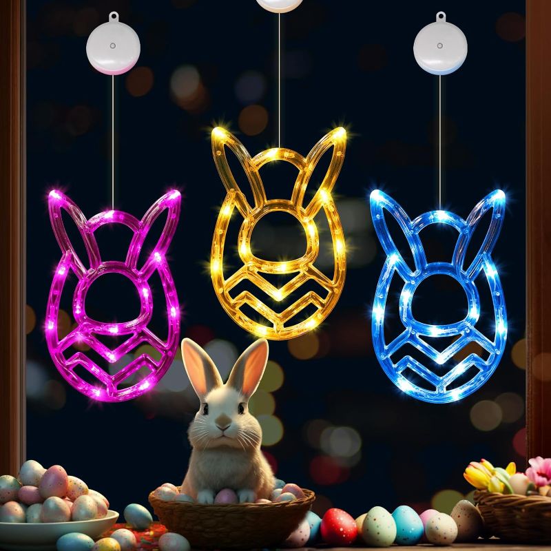 Photo 1 of Easter Window Lights-3 Pack Bunny Easter Egg Easter Decorations Indoor-Easter Decorations for The Home-Easter Window Lights Decorations with Suction Cup-(Battery Operated)