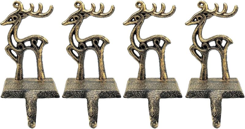 Photo 1 of  Reindeer Christmas Stocking Holder Christmas Hooks Skid Mantel Hooks Hanger for Fireplace Free Standing Christmas Decorations https://a.co/d/06MqY0tb