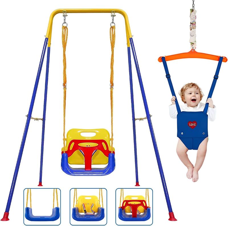 Photo 1 of ***MISSING ASSEMBLY SCREWS*** 2 in 1 Toddler Swing ? Jumper, Swing Set for Indoor/Outdoor, Baby Jumpers and Bouncers, Easy to Assemble & Store, Suitable for Aged 6 Months to 10 Years Old
