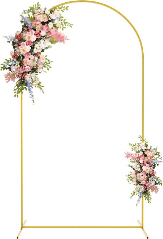 Photo 1 of Asee'm 7.2FT Metal Wedding Arch Stand Gold Square Arched Backdrop Frame for Party Ceremony Birthday Bridal Baby Shower Garden Floral Balloon Arch Decoration
