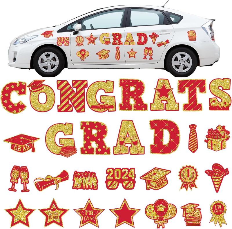Photo 1 of 2 Packs of 37 Pcs Graduation Car Magnets 2024 Graduation Car Decoration Graduation Cap Magnet Congrats Grad Bumper Sticker for Car Cruise Door Garage Refrigerator Party(Red Gold, Multiple Size)
