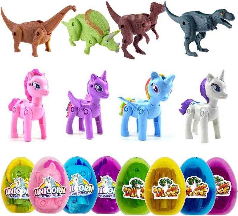 Photo 1 of Pinkiwine 8 Pack Jumbo Unicorn & Dinosaur Deformation Eggs Prefilled Plastic Easter Eggs with Toys Inside for Kids Boys Girls Toddlers Easter Basket...
