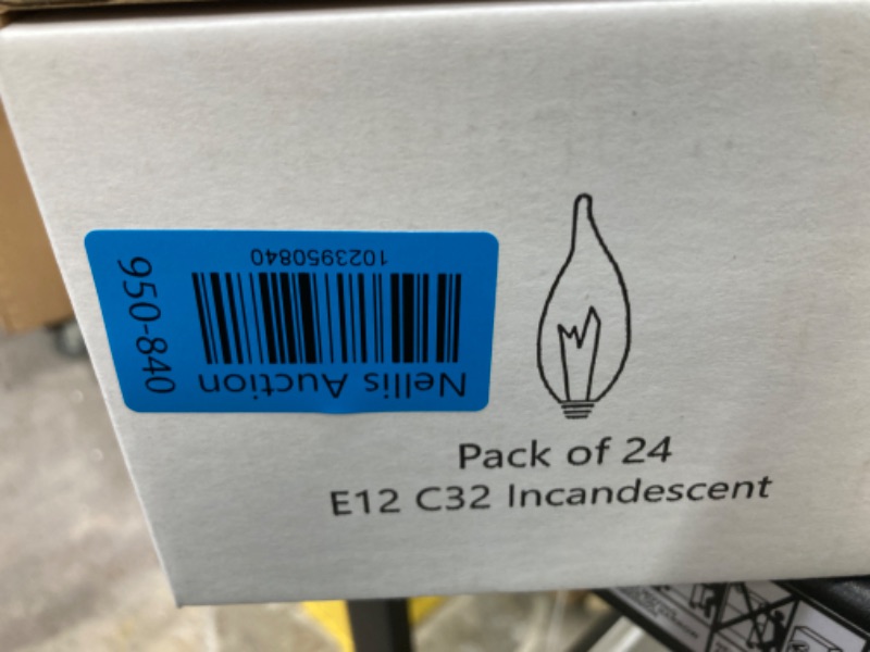 Photo 1 of 24 Pack Candelabra Flame Tip CA10 40W E12 Base 120V B10 Dimmable Incandescent Light Bulbs for Chandeliers, Ceiling Fan Lights, Pendants and Wall Sconces