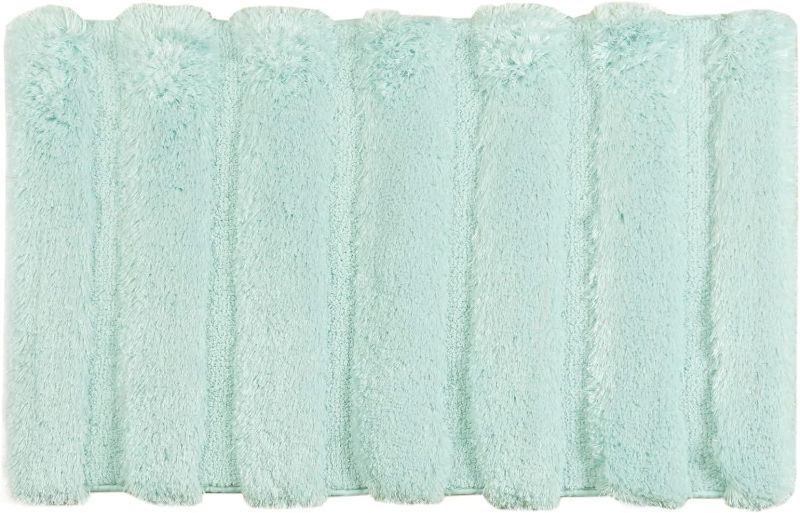 Photo 1 of ***1 RUG ONLY*** Madison Park Tufted Pearl Channel Absorbent Bathroom Rugs Non Slip Washable Bath Mat Shaggy Rugs For Bathroom Bedroom Plush Thick Soft Machine Wash Rubber Back Seafoam 21x34"