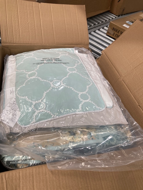 Photo 2 of DESIGN Luxe Quilted Comforter Set Modern Transitional Design, All Season Down Alternative Warm Bedding Matching Shams, Bedskirt, Decorative Pillow, KING, Shawnee Scrollwork Seafoam