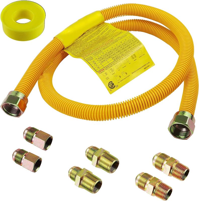 Photo 1 of  Flexible Gas Line Kit for Dryer, Stove, Range, Stainless Steel Gas Dryer Connector Kit, 5/8 in.OD(1/2 in. ID?Dryer Gas Line with Connector 1/2" FIP & 1/2" MIP & 3/4" MIP Fitting