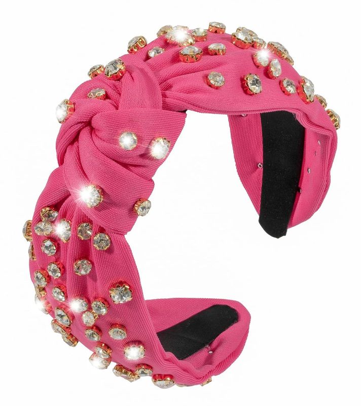 Photo 1 of 
Mixcbe Rhinestone Knotted Headbands for Women, Crystal Beaded Jeweled Headbands, Fashion Hairbands Hair Accessories (Hot Pink)