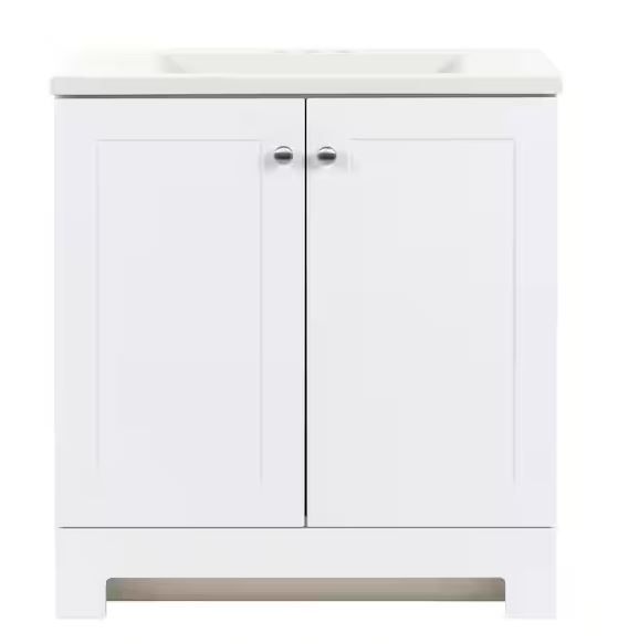 Photo 1 of 30 in. W x 19 in. D x 33 in. H Single Sink Freestanding Bath Vanity in White with White Cultured Marble Top

