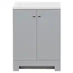 Photo 1 of 24 in. W x 19 in. D x 33 in. H Single Sink Freestanding Bath Vanity in Pearl Gray with White Cultured Marble Top
