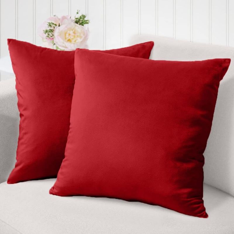 Photo 1 of **((2Pk Bundle)) The Connecticut Home Company Velvet Throw Pillow Covers, Set of 2, Soft Decorative Square Pillowcases, Luxury Home Décor Accent Cushion Cases for Livingroom Couch, Bedroom, Sofa Bed, 16x16, Red
