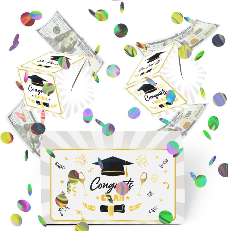 Photo 1 of **((2Pk Bundle)) Sirjiera Graduation Money Box, Folding Bouncing Surprise Money Box with Color Sequins, Pop Up Money Box for Cash Gift Suitable for Boys Girls Graduation Present
