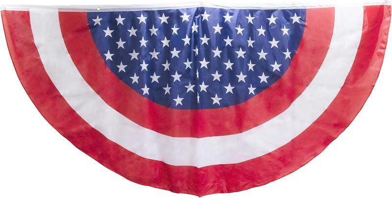 Photo 1 of **((3Pk Bundle)) Iconikal July 4th American Flag Banner Bunting Half Fan Patriotic Porch Garland Decoration 8 x 4 Feet
