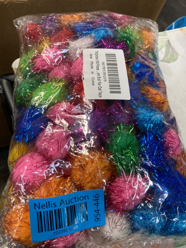 Photo 2 of 100 Pieces Assorted Color Sparkle Balls Glitter Tinsel Balls My Cat's All Time Favorite Toy Pom Ball for Cat Toys, Cat Balls, Pom Balls Cats, Sparkle Balls for Cats