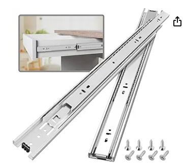 Photo 1 of 1 Pair Full Extension Ball Bearing Drawer Slides 8 10 12 14 16 18 20 22 24 Inch 100 LB Load Capacity Side Mount File Cabinet Rails Dresser Metal Runner Trash Can Kitchen Slider Glide Silver
