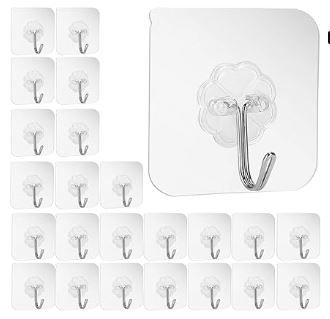 Photo 1 of 24Pcs Adhesive Heavy Duty Wall Hooks 13lb(Max) Transparent Reusable Seamless Nail Free Hooks Waterproof and Oilproof Bathroom Kitchen Utility Towel Mug Spatula Can Opener Scissors Hooks
