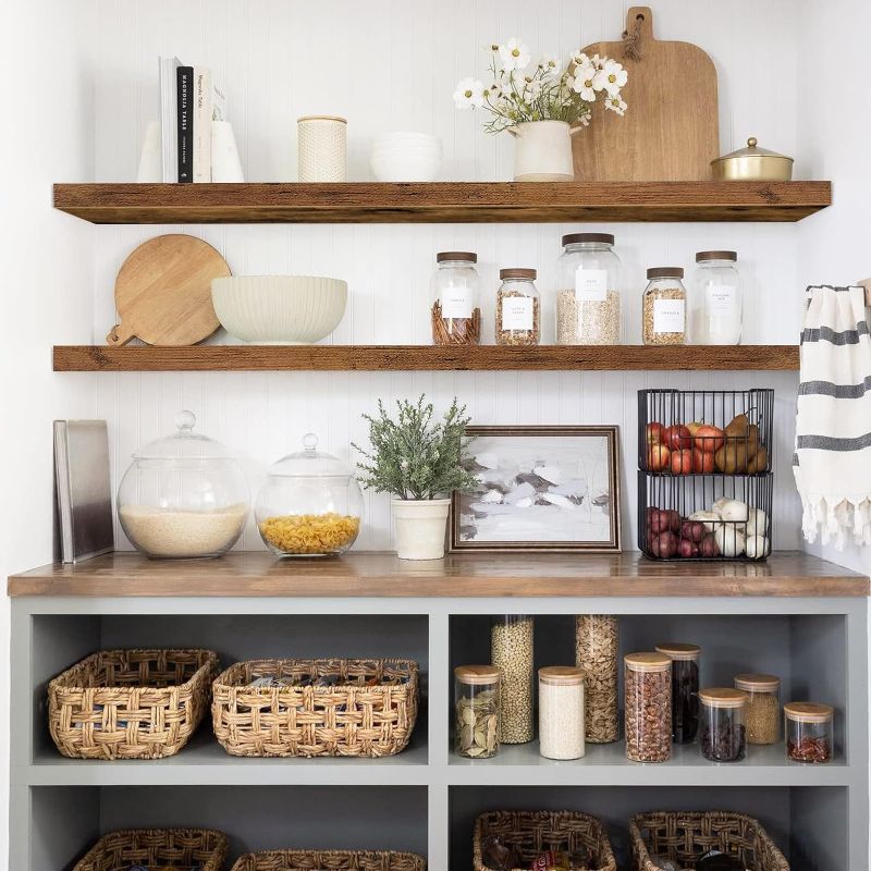 Photo 1 of  Farmhouse Floating Shelves, Bathroom Wooden Shelves for Wall Mounted, Thick Industrial Kitchen Wood Shelf - 36 x 6.5 x 1.75 inch - 1 count