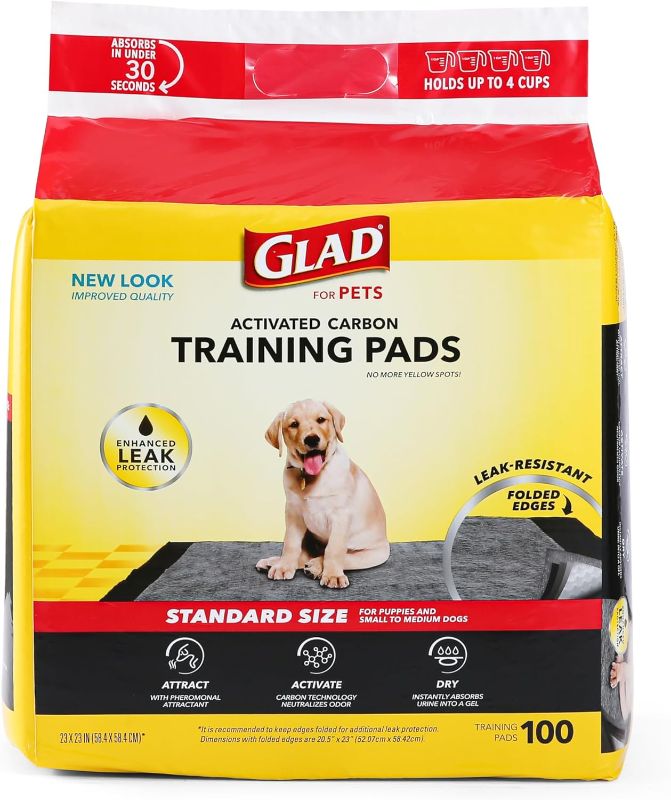 Photo 1 of *** Bundle *** Glad for Pets Black Charcoal Puppy Pads 23" x 23" All-in-One | Puppy Potty Training Pads That ABSORB & NEUTRALIZE Urine Instantly | New & Improved Quality Puppy Pee Pads, 100 count ( 2 pack ) 200 Count 