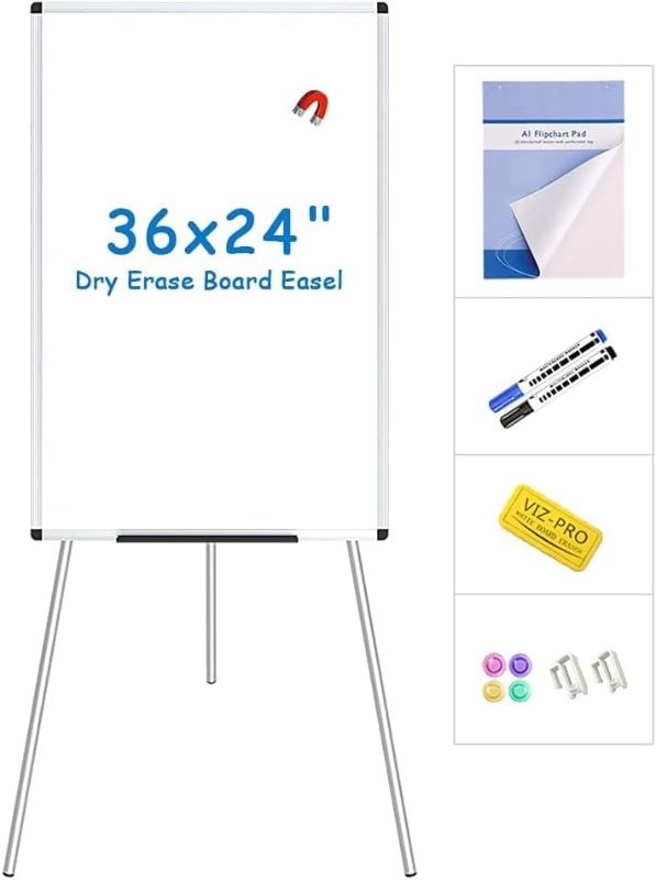 Photo 1 of ***MISSING PARTS FOR ASSEMBLY*** VIZ-PRO Magnetic Whiteboard Easel, 36 x 24 Inches, Portable Dry Erase Board Height Adjustable for School Office and Home