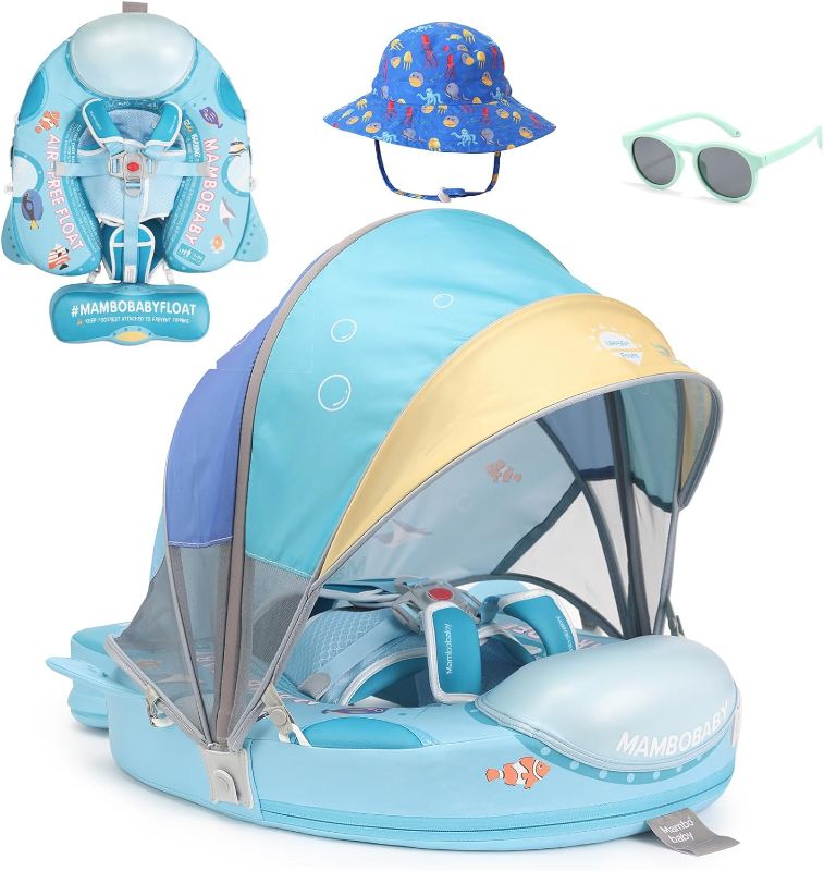 Photo 1 of 2024 Newest Mambobaby Float with Canopy Infant Pool Float Ring Non-Inflatable Toddler Swim Float with Skin-Friendly Material for 3-24 Months Baby Boys Girls Solid Infant Toddler Swim(Submarine Style)