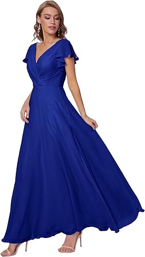 Photo 1 of 
Visit the Tvuyet Store
Women's Elegant V Neck Bridesmaid Dresses for Wedding Long Chiffon Formal Dresses Ruffle Evening Party Dress size 14